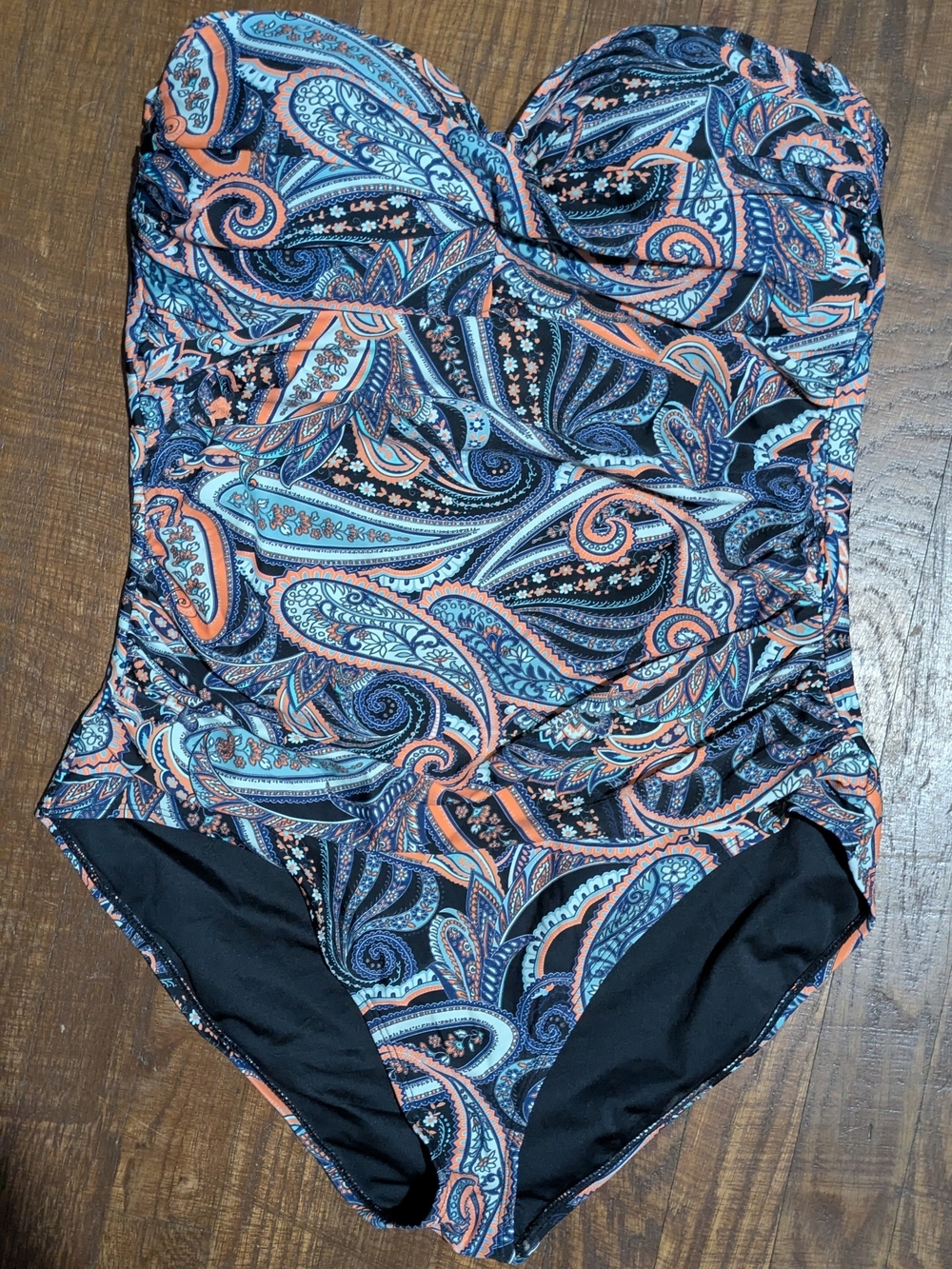 RELLECIGA Paisley One-Piece Swimsuit in Blue & Coral Plus Size